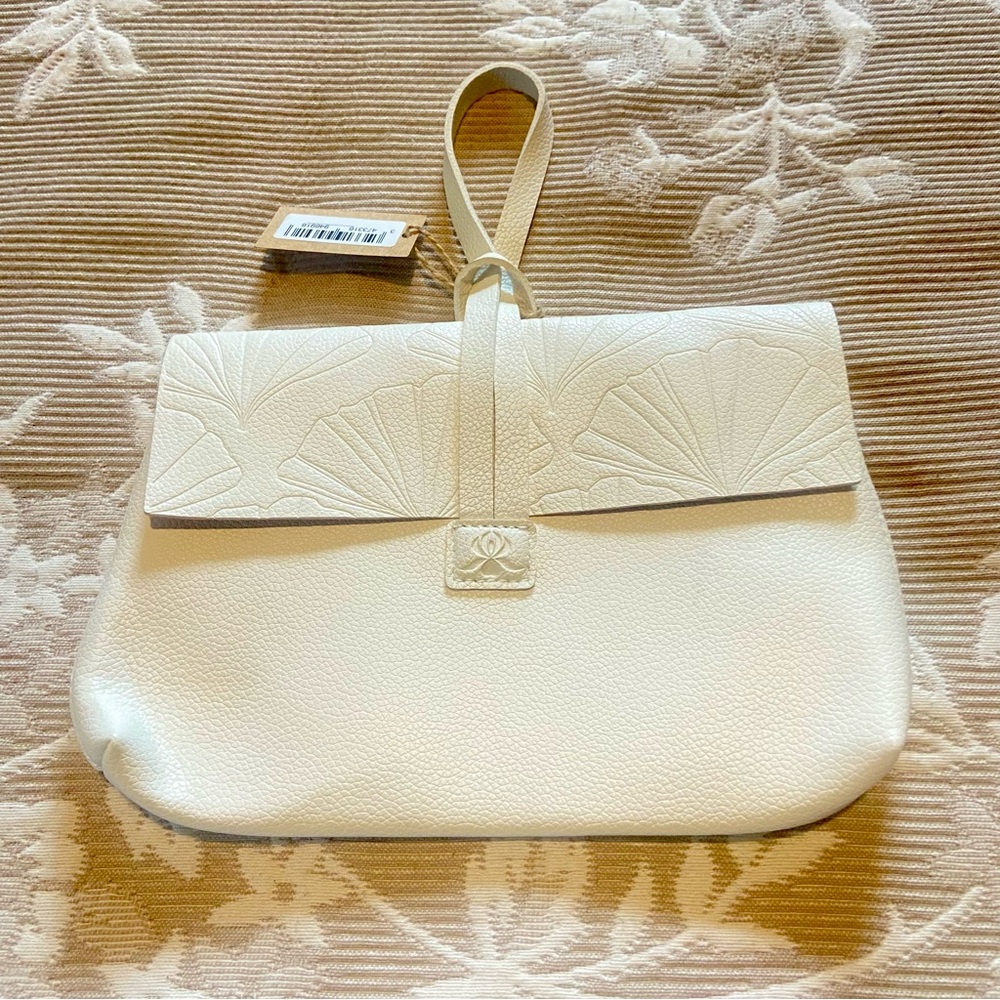 Sisley-Paris Cream Embossed Wristlet-Makeup bag